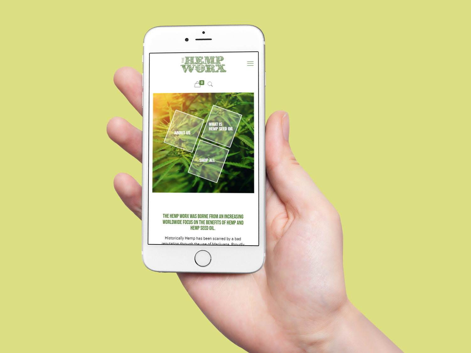 online tree iphone displaying hemp worx website on screen copy